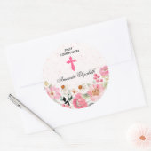 Girl First Community Waterverf Pink Floral Ronde Sticker (Envelop)