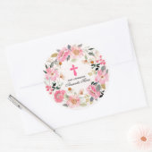Girl First Community Waterverf Pink Floral Ronde Sticker (Envelop)