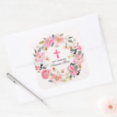Girl First Community Waterverf Pink Floral Vierkante Sticker (Envelop)