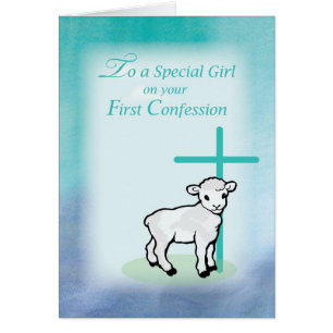 Girl First Confession, Lamb, Cross, Blauwgroen
