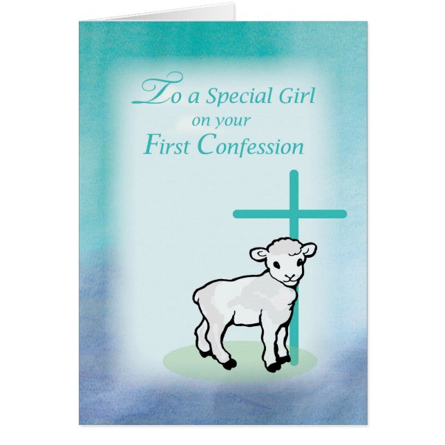 Girl First Confession, Lamb, Cross, Blauwgroen (Voorkant)