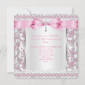 Girl First Heilige Commune Cross Damask Pink Silve Kaart (Achterkant)
