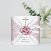 Girl First Heilige Commune Damask Pink Rose White  Kaart (Staand voorkant)