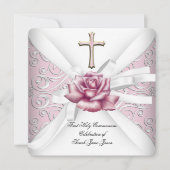 Girl First Heilige Commune Damask Pink Rose White  Kaart (Voorkant)