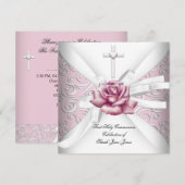 Girl First Heilige Commune Damask Pink Rose White Kaart (Voorkant / Achterkant)