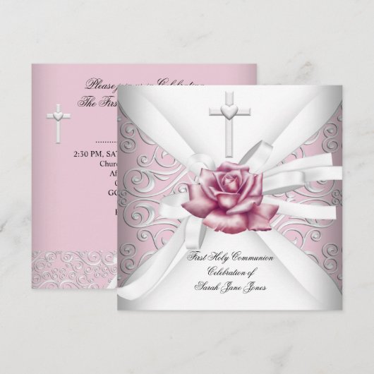 Girl First Heilige Commune Damask Pink Rose White Kaart (Voorkant / Achterkant)