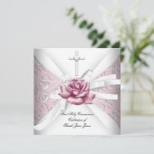 Girl First Heilige Commune Damask Pink Rose White Kaart (Staand voorkant)