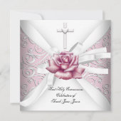 Girl First Heilige Commune Damask Pink Rose White Kaart (Voorkant)