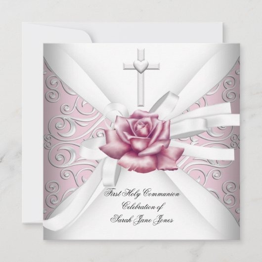 Girl First Heilige Commune Damask Pink Rose White Kaart (Voorkant)