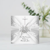 Girl First Heilige Commune Damask White Silver Kaart (Staand voorkant)