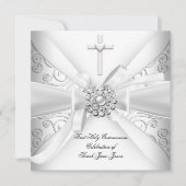 Girl First Heilige Commune Damask White Silver Kaart (Voorkant)