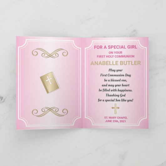 Girl First Heilige Commune Folded Wenskaart Kaart (Binnen)