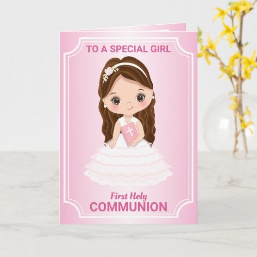 Girl First Heilige Commune Folded Wenskaart Kaart (Gele Bloem)