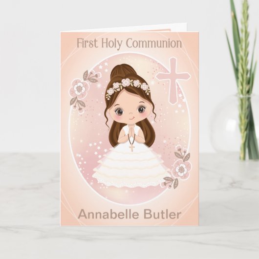 Girl First Heilige Commune Folded Wenskaart Kaart (Voorkant)