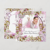 Girl First Heilige Commune Lace Pink Gold Foto Kaart (Voorkant / Achterkant)