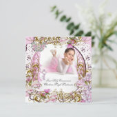 Girl First Heilige Commune Lace Pink Gold Foto Kaart (Staand voorkant)