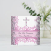 Girl First Heilige Commune Lace Pink Kaart (Staand voorkant)