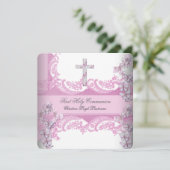 Girl First Heilige Commune  Lace Pink Kaart (Staand voorkant)