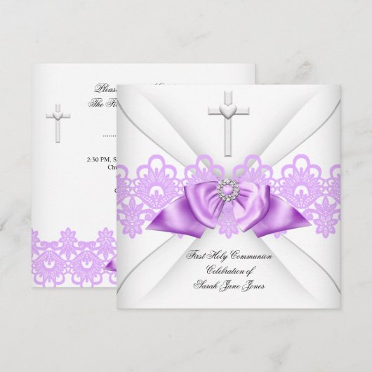 Girl First Heilige Commune Lila Lace Bow White Kaart (Voorkant / Achterkant)