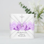 Girl First Heilige Commune Lila Lace Bow White Kaart (Staand voorkant)