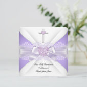 Girl First Heilige Commune Lila Lace Heart 3 Kaart (Staand voorkant)