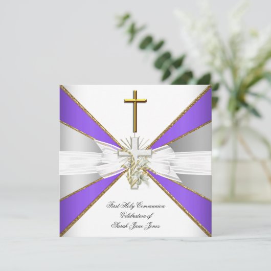 Girl First Heilige Commune Paars White Floral Kaart (Staand voorkant)