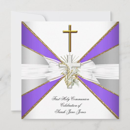 Girl First Heilige Commune Paars White Floral Kaart (Voorkant)