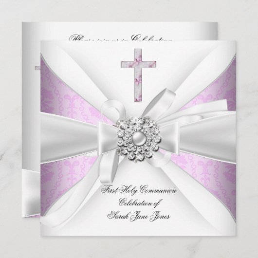 Girl First Heilige Commune Pink Damask White Silve Kaart (Voorkant / Achterkant)