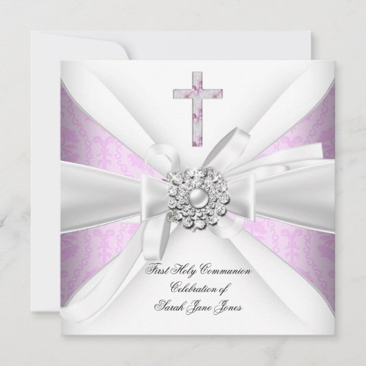 Girl First Heilige Commune Pink Damask White Silve Kaart (Voorkant)