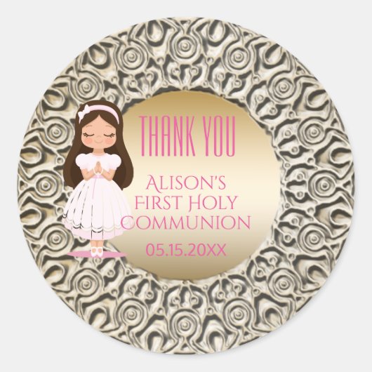 Girl First Heilige Commune Pink Gold Ronde Sticker (Voorkant)