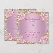 Girl First Heilige Commune Pink Gold Silver Cross  Kaart (Voorkant / Achterkant)