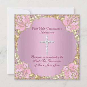 Girl First Heilige Commune Pink Gold Silver Cross Kaart