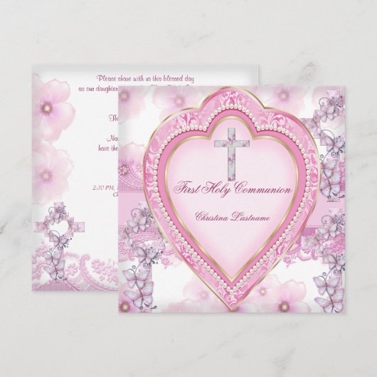 Girl First Heilige Commune Pink Heart Kaart (Voorkant / Achterkant)