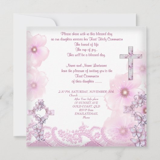 Girl First Heilige Commune Pink Heart Kaart (Achterkant)