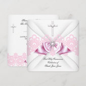 Girl First Heilige Commune Pink Lace Bow White Kaart (Voorkant / Achterkant)