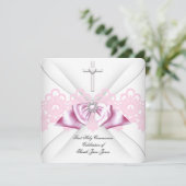 Girl First Heilige Commune Pink Lace Bow White Kaart (Staand voorkant)