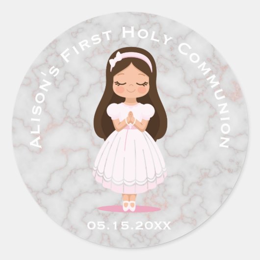 Girl First Heilige Commune Pink Marble Ronde Sticker (Voorkant)