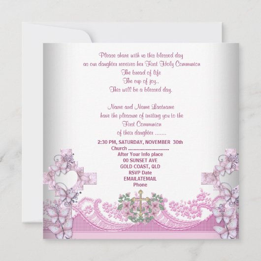 Girl First Heilige Commune Pink Photo Butterfly Kaart (Achterkant)