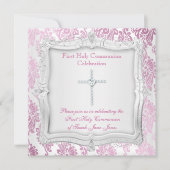 Girl First Heilige Commune Pink Silver Cross Kaart (Voorkant)