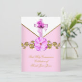 Girl First Heilige Commune Pink White Flower 3 Kaart (Staand voorkant)