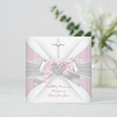 Girl First Heilige Commune Pink White Grey Heart 2 Kaart (Staand voorkant)