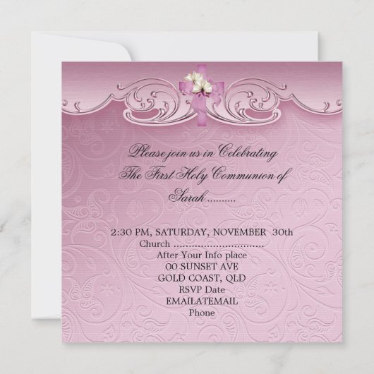 Girl First Heilige Commune Roze kruis Kaart (Achterkant)