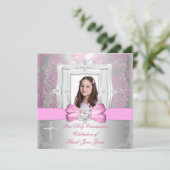 Girl First Heilige Commune Silver Pink Foto Kaart (Staand voorkant)