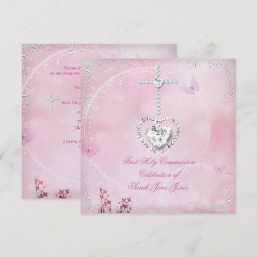 Girl First Heilige Commune White Pink butterfly Kaart (Voorkant / Achterkant)