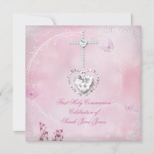 Girl First Heilige Commune White Pink butterfly Kaart (Voorkant)