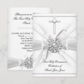 Girl First Heilige Commune White Silver Cross Kaart (Voorkant / Achterkant)