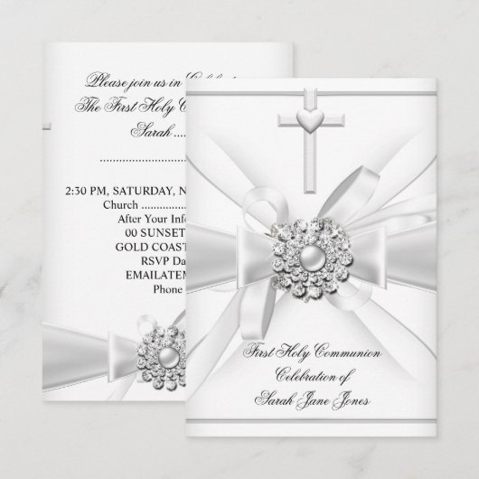 Girl First Heilige Commune White Silver Cross Kaart (Voorkant / Achterkant)