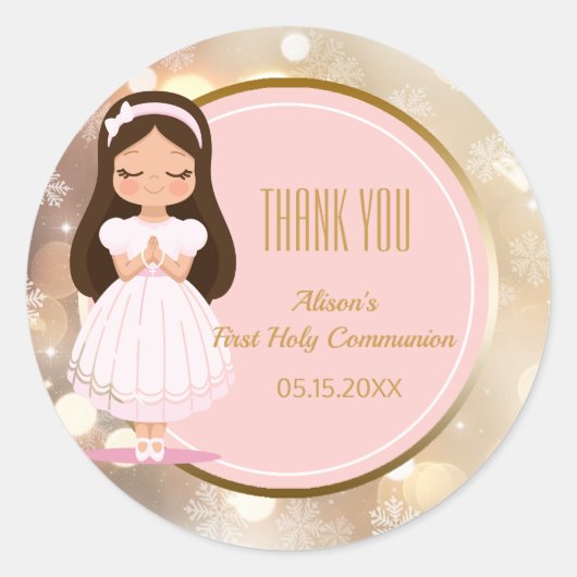 Girl First Heilige Commune Winter Pink Gold Bokeh Ronde Sticker (Voorkant)
