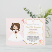 Girl First Holy Communion Invitation Elegant Cute Kaart (Staand voorkant)