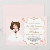 Girl First Holy Communion Invitation Elegant Cute Kaart (Voorkant / Achterkant)